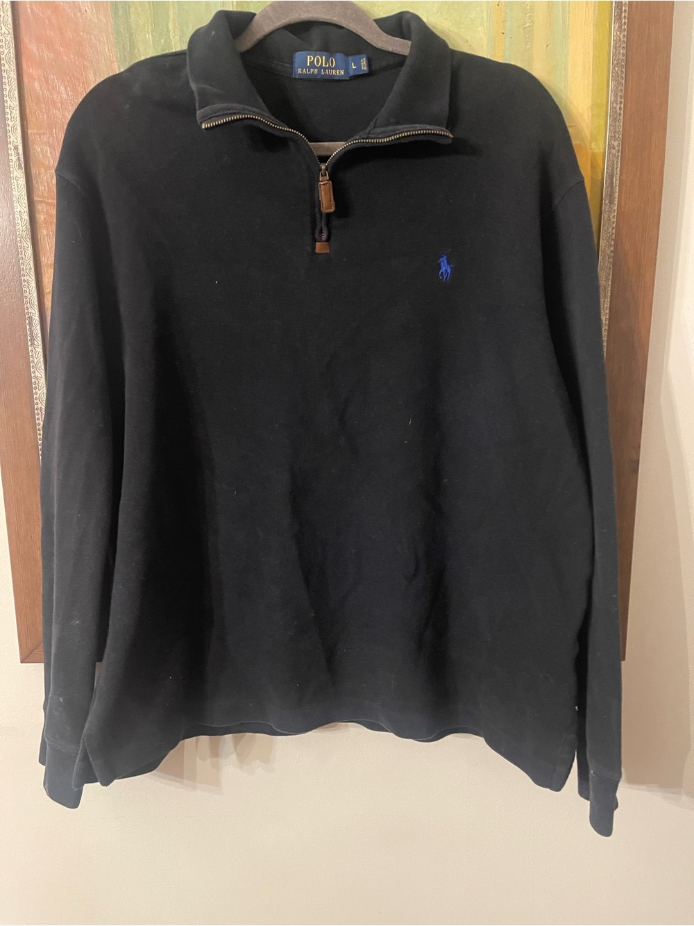 Polo by Ralph Lauren Black Quarter-Zip Sweatshirt with Blue Pony
